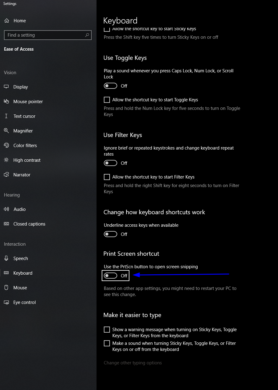 Windows settings screenshot